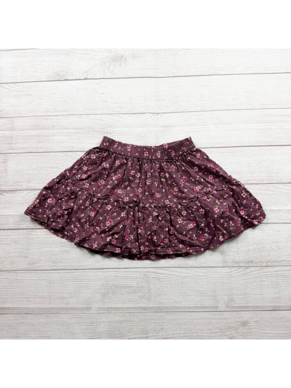 Gap Kids Medium Girls Floral Tiered Skirt Purple Pink Elastic Waist M 8-9